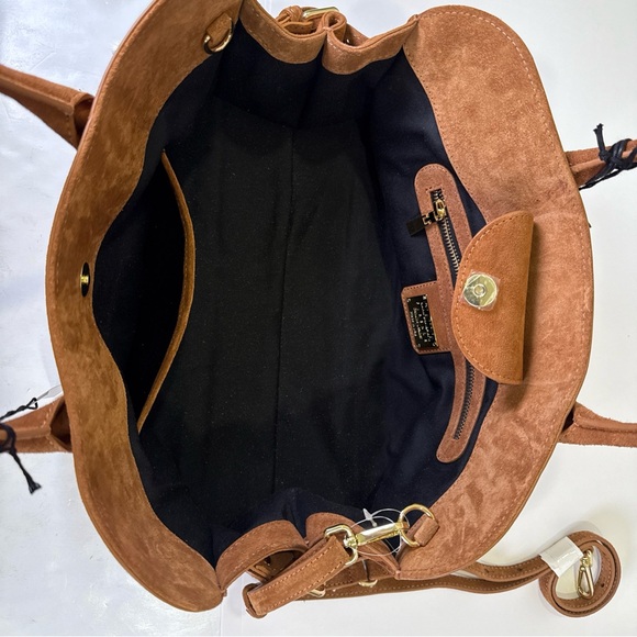 Claudia Firenze 2 Handle Suede Carmel Color Handbag Purse  Made In Italy NWT - Picture 11 of 16